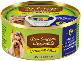 Деревенские лакомства консервы для мини-пород, фрикасе из кролика с сердечками и морковкой
