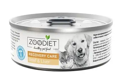 Четвероногий Гурман ZOODIET Recovery Care консервы для кошек и собак в восстановительный период, с говядиной и печенью