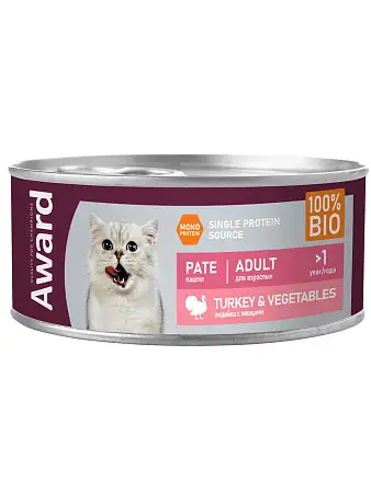 Купить award консервы для взрослых кошек паштет из индейки с овощами (банка)