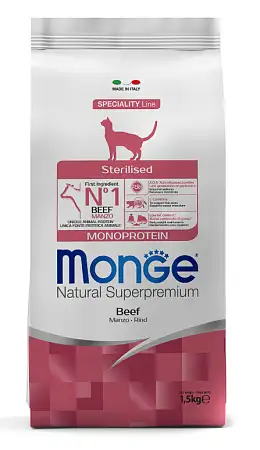 Купить monge cat speciality line monoprotein sterilised Сухой корм для стерилизованных кошек, из говядины