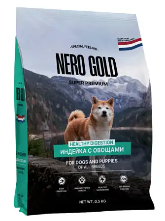 Купить nero gold super premium healthy digestion сухой корм для собак и щенков всех возрастов с мясом индейки и овощами