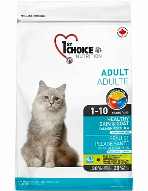 1st Choice Healthy Skin & Coat Сухой корм для взрослых кошек с чувствительной кожей и шерстью (с лососем)