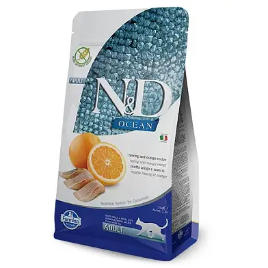 Farmina N&D Ocean Cat Herring And Orange Adult сухой беззерновой корм для взрослых кошек с сельдью и апельсином