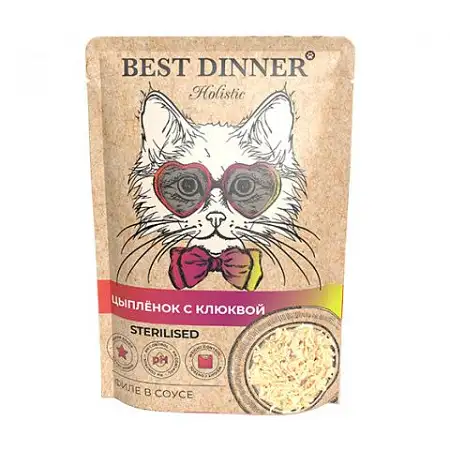 Купить best dinner holistic влажный корм для кошек с цыпленком и клюквой в соусе (пауч)