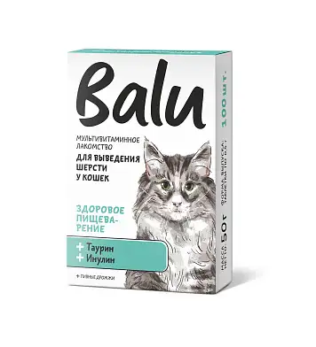 BALU  Здоровое пищеварение лакомство мультивитаминное для кошек, выведение шерсти, таурин и инулин